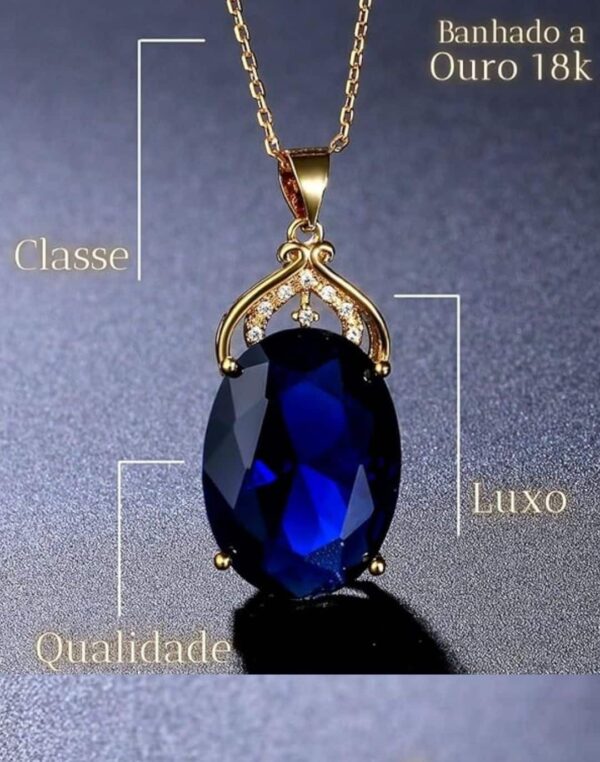 Colar Banhado a Ouro 18K com Safira