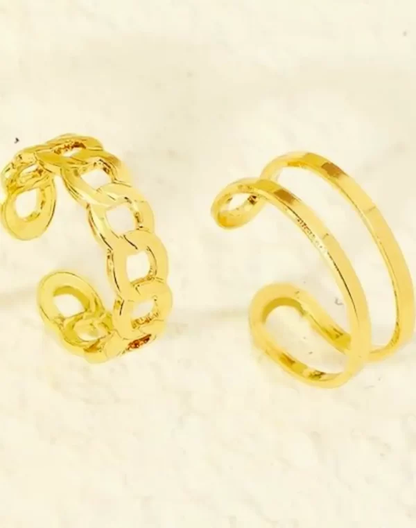 Conjunto 2 Anéis Dourado Feminino Aberto Ajustável Corrente