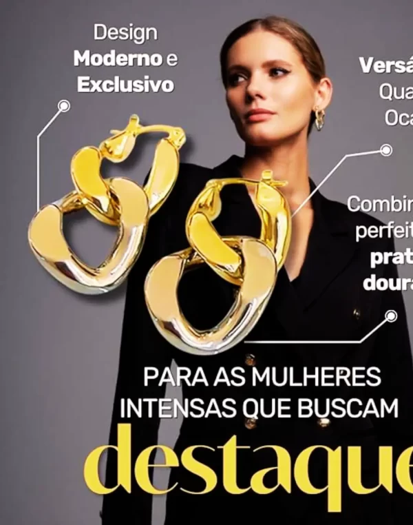 Brinco Feminino Premium Prata com Dourado
