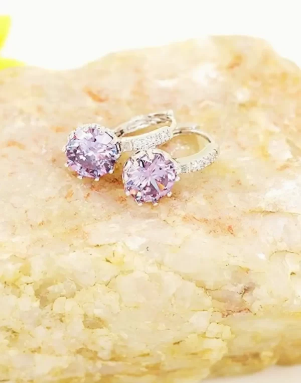 Uloveido Brincos femininos modernos banhados a platina com puxador de zircônia cúbica nas costas, vermelho, azul, roxo,