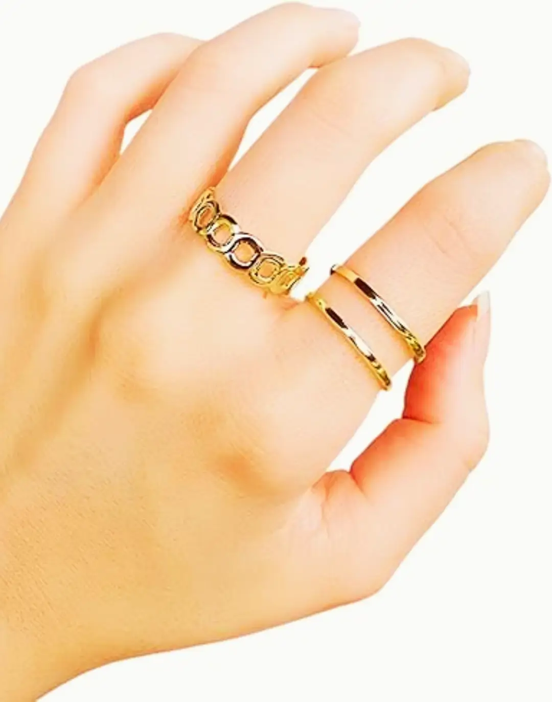 Conjunto 2 Anéis Dourado Feminino Aberto Ajustável Corrente
