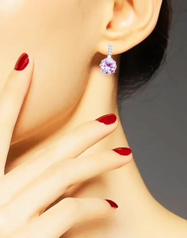 Uloveido Brincos femininos modernos banhados a platina com puxador de zircônia cúbica nas costas, vermelho, azul, roxo,