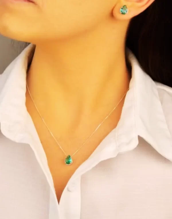 Conjunto de Joias - Colar e Brinco Gota Verde