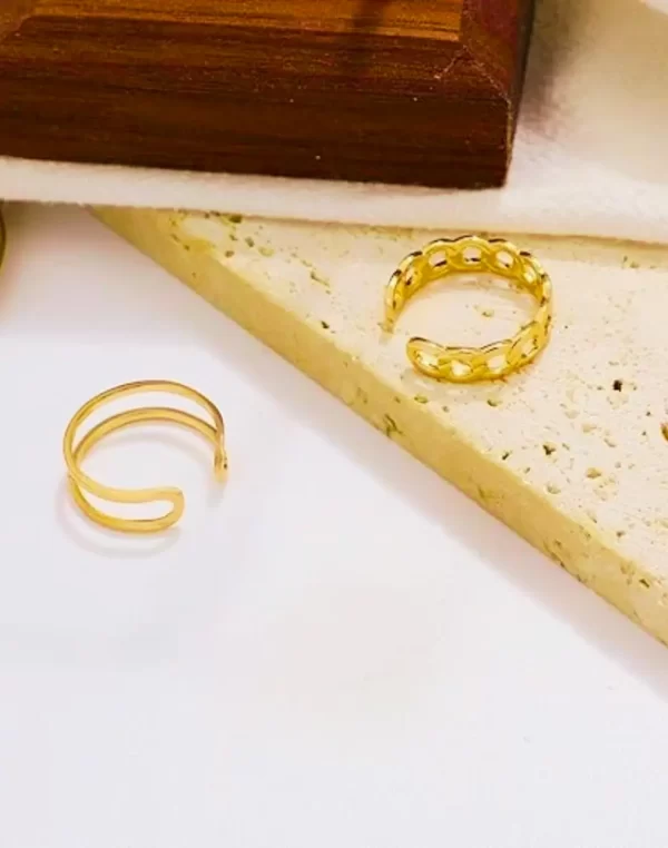 Conjunto 2 Anéis Dourado Feminino Aberto Ajustável Corrente